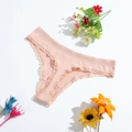 String en coton rose à taille basse avec dentelle délicate et texture côtelée femme - M(28) / Rouge Haricot