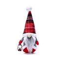 Christmas gnome doll in red plaid hat holding a vintage bronze oil lantern ornament - Red and Black Checkered Hat with Lantern