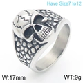 Vintage skull ring in silver steel with textured scales, 17mm wide and 9g weight - US 7 / Retro Silver (KR111642-GC)