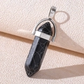 Macro shot of white marble hexagonal prism pendant with a silver metallic clasp detail - Synthetic Black Turquoise