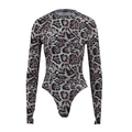 Body da donna sexy con stampa leopardata a maniche lunghe e scollo rotondo slim - S / Stampa leopardata