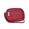 Mini porte-monnaie rouge en cuir grainé avec dragonne et fermeture éclair argentée - Rouge
