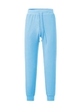 Close-up of light blue waffle knit pants featuring elastic drawstring waist and texture - Light Blue