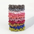 Set of 10 multi-color satin scrunchies featuring a soft silk texture and glossy finish - Grey Pink Series