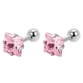 Boucles d'oreilles en cristal rose carré avec fermoir à vis argenté poli - 3mm Carré Zircone Rose (Paire)