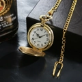 Vintage gold quartz pocket watch with embossed mosque pattern and classic chain necklace - Gold