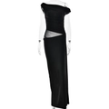 Elegantes schwarzes Ein-Schulter-Maxikleid mit Netz-Ausschnitt auf Modemannequin - S / Standard / Schwarz