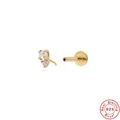 S925 sterling silver stud earring with white pearl and sparkling zircon in gold finish - #11 Pearl & Zircon / Gold