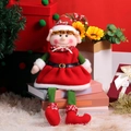 Christmas plush elf doll with red velvet skirt and striped long legs for holiday home decor - Girl Elf Sitting Long-legged Doll