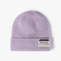 Light purple ribbed knit beanie with creative boarding pass label for winter warmth - One Size / Mauve