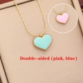 Double-sided heart pendant necklace in pink and blue enamel on a gold-tone steel chain - Double-sided Pink and Blue Enamel Style (1#)
