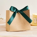 Brown kraft paper wedding candy gift box with a large dark green satin ribbon bow - Small / Blank Kraft Paper (Dark Green Ribbon)