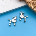 Pair of vintage silver alloy poodle charms with textured fur and metal hanging loops - Poodle 15x15mm
