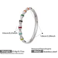 Bracelet jonc en acier inoxydable doré style bambou avec segments en émail coloré - Bambou Émail Coloré Argent (Z523)
