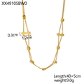 Dual-strand gold minimalist necklace with polished rectangular slider pendants - Geometric Rectangle Double Layer Necklace (XX49105BW0)