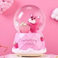 Pink Strawberry Bear crystal ball music box with diamond pattern base for girl gift - Pink Strawberry Figure - Left