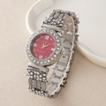 Orologio argento elegante con quadrante rosso, numeri romani e cinturino con strass - Quadrante Rosso Cinturino Argento Numeri Romani (3)