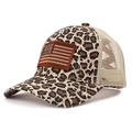 Baseballkappe mit Leopardenmuster, US-Flaggen-Patch und atmungsaktivem Netzteil - Verstellbar / Beige Leopard