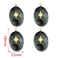 Oval green natural stone pendant with gold star inlay and stainless steel bail - Oval African Stone - Sun
