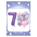 Purple number 7 balloon set with butterfly foil balloon and pastel latex balloons for birthday - Number 7 Set