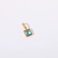 Square gold stainless steel charm featuring light blue zircon birthstone crystal - December Birthstone Pendant