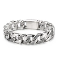 Men's vintage silver 316L stainless steel Cuban link bracelet with Greek key engravings - Steel Color (KB152066-KJX)