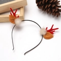 Christmas reindeer headband with red flocked antlers, brown ears and white pompom detail - Beige Mink Fur Antlers Red