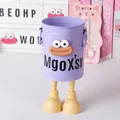 Purple DIY cartoon pencil holder with funny large eyes and yellow support legs - Light Purple with Stickers and Feet / Lavender