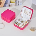 Portable rose red PU leather jewelry box with zipper and internal ring slots - Zipper Style / Rose Red