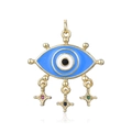 Vintage Türkisches Böses Auge Anhänger mit Vergoldung und bunten Stern-Quasten - Gold Böses Auge Stern Quaste