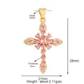 Ciondolo a croce in rame micro-pavé con zircone rosa e finitura oro, 28x21mm - Rosa-M41C2940