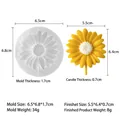 White sunflower silicone mold and yellow sunflower candle with specific measurements - 4-Cavity Daisy Sunflower F138-3