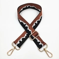 Bandoulière réglable en jacquard tissé avec motif montagne et crochets dorés - Café Noir