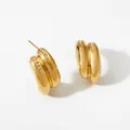 Golden double-row zirconia stud earrings with a thick streamlined stainless steel design - Gold (KD3476)
