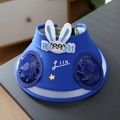 Navy blue kids sun visor with dual fans and Rabbit embroidery for sun protection - Ice Silk Animal Double Fan Style / Ice Silk Animal Double Fan-Blue Dragon