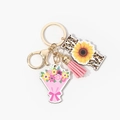 Portachiavi MAMA con stampa leopardata, ciondolo a bouquet di fiori rosa e nappa decorativa - Stile Girasole MAMA Leopardo