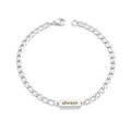 Gros plan du bracelet chaîne en acier argenté avec une plaque gravée always dessus - Chaîne cubaine gravée Always Seule