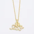 Minimalist gold LOVE necklace with cartoon couple figures and sparkling crystal accents - B-LOVE Letter Cartoon