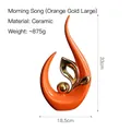 Modern orange ceramic abstract sculpture Morning Song with elegant gold metallic accent - Orange Gold (Vivid Large)