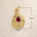 Goldanhänger mit tropfenförmigem rotem Edelstein und Kristall-Halo, 20mm Höhe - A0214-Gold Tropfen Roter Edelstein