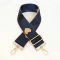 Adjustable navy nylon bag strap with heart patterns and gold metal swivel hooks Style 16 - No. 16 + Gold Hook (Dark Blue with Black/Gold Heart)