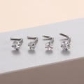 Stainless steel L-shaped nose studs with heart star and square zircon stone accents - L-Shaped Rod Round / Silver