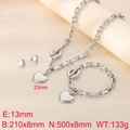Edelstahl Schmuckset mit Herzanhänger und grober Kette inklusive Maßen und Gewicht - 3-teiliges Set (Halskette + Armband + Ohrringe) / Stahlfarbe