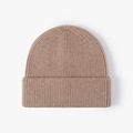 Classic light brown ribbed knit beanie hat with wide folded cuff for winter warmth - Khaki (20B118C)