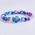 Detailed view of turtle-shaped beaded bracelet with blue and purple tie-dye stone beads - Blue Purple White Tie-dye Turtle Bracelet