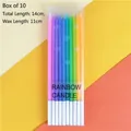 Pack of 10 rainbow gradient long candles in a clear box, total length 14cm for cakes - 10 Piece Set