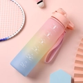 Pink, yellow and blue gradient sports water bottle with time markers and strap - Gradient Pink/Direct Drink