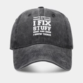 Casquette de baseball en coton délavé gris anthracite avec texte imprimé humoristique - Réglable / Noir