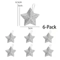 Set of 6 silver glitter star ornaments for Christmas tree decoration with dimensions - 5cm (Without Ring) / Silver