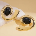 Vintage geometric spiral stud earrings with gold finish and black oval center stone - Gold